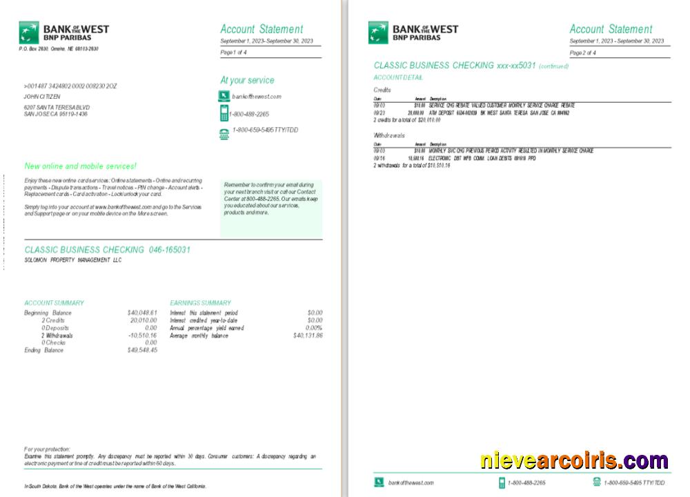 USA South Dakota Bank of the West BNP Paribas, 4 pages 1-2